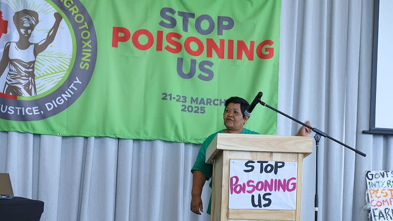 Mekie Piet, another farm worker, shares her testimony on the impact of toxic pesticides.