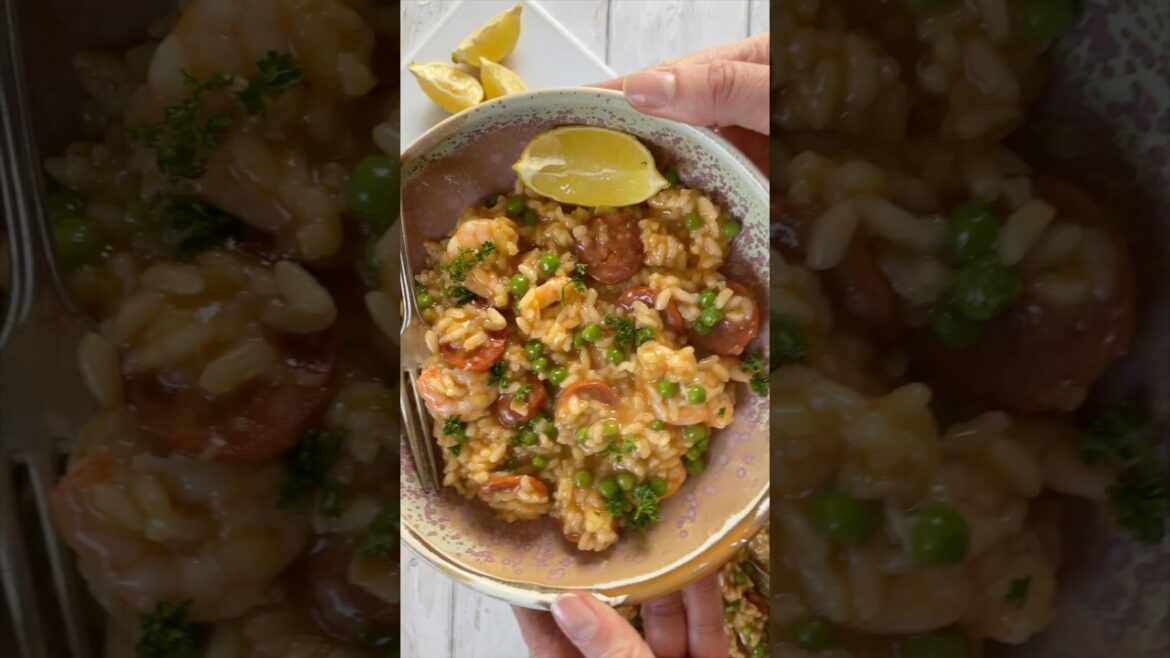 Prawn and Chorizo Risotto Recipe #glutenfree #risotto #dinnerideas #glutenfreefood #glutenfreerecipe