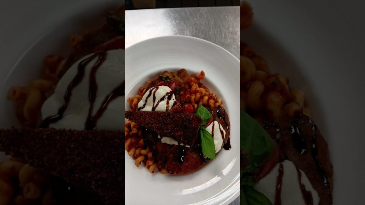 pasta with pesto sauce chicken cutlets with risotto fried with fresh mozz I was in cooking school