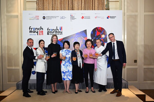 The French May Arts Festival (French May) 2025 and the French GourMay Food and Wine Festival 2025 (French GourMay) held a press conference today. Officiating guests included (from left): Mr. Xavier Mahé, Executive Director of French May Arts Festival; Ms. Karena Lam, Ambassador of French May Arts Festival; Mrs. Christile Drulhe, Consul General of France in Hong Kong and Macau; Ms. Vivian Sum Fong Kwang, JP, Permanent Secretary for Culture, Sports and Tourism; Ms. Winnie Yip, Head of Charities (Culture, Sports and Community Engagement) of The Hong Kong Jockey Club; Mrs. Mignonne Cheng, Co-Chairperson of the Board of French May Arts Festival; Ms. Anne Sophie Nicolas, Chef Ambassador of French GourMay Festival and Chef de cuisine at Gaddi's, The Peninsula Hong Kong; and Mr. Bertrand Quevremont, Director of Business France, French Trade Commission in Hong Kong and Director of French GourMay Food & Wine Festival.