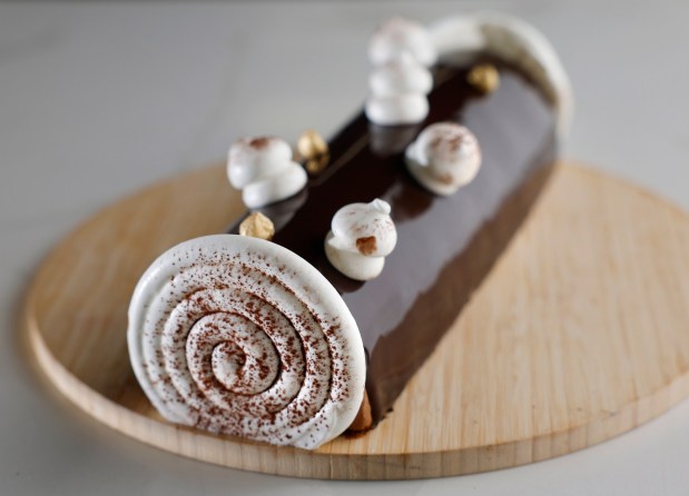 A bûche de Noël by pastry chef Clément Le Déoré of Desserts by Clément on Tuesday, Nov. 19, 2024. (K.C. Alfred / The San Diego Union-Tribune)