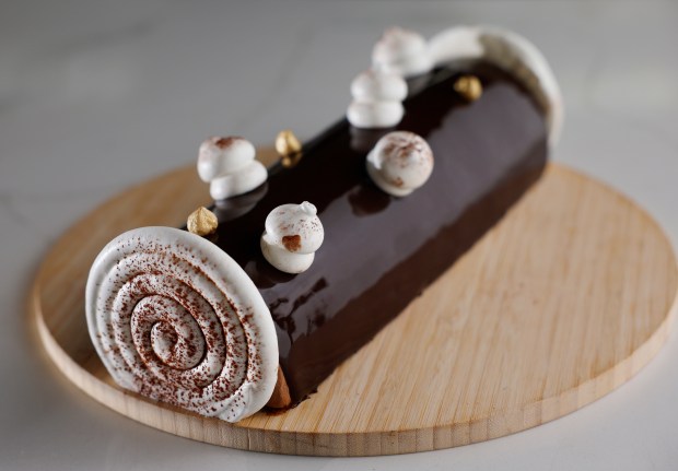 The completed bûche de Noël by pastry chef Clément Le...