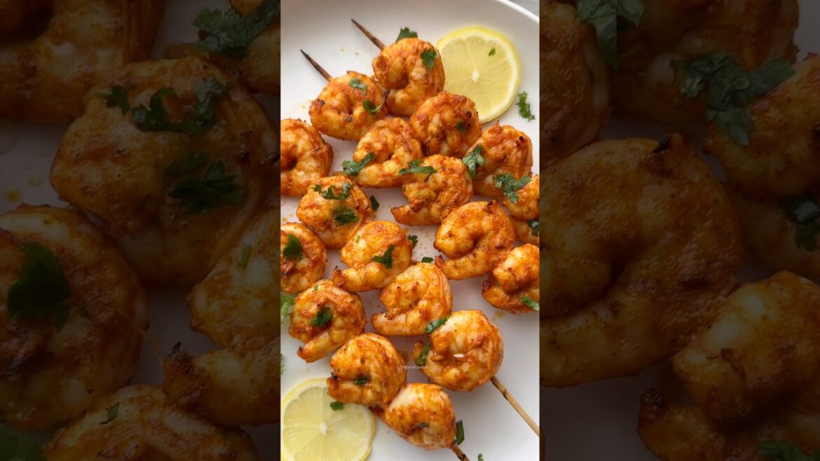Tandoori Shrimp. Ready in under 10 minutes. Recipe in the description. #prawns #shortsfood