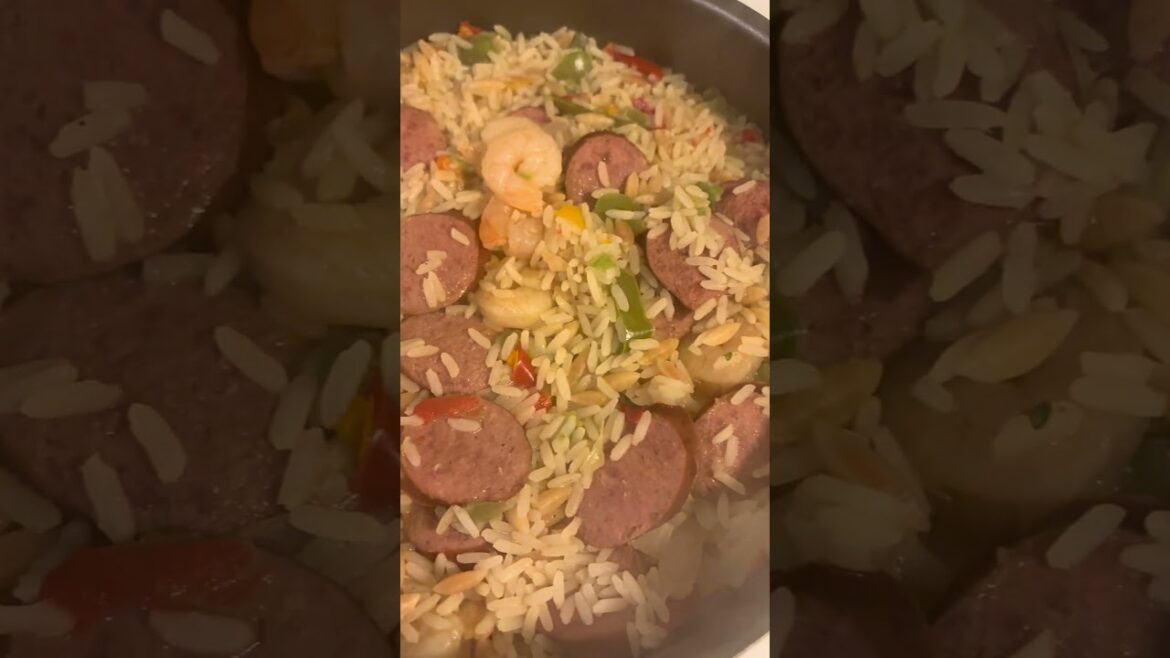 Shrimp and Turkey Kielbasa Rice Pilaf with Bell Peppers and Onions Shrimp and Turkey Kielbasa Rice Pilaf with Bell Peppers and Onions