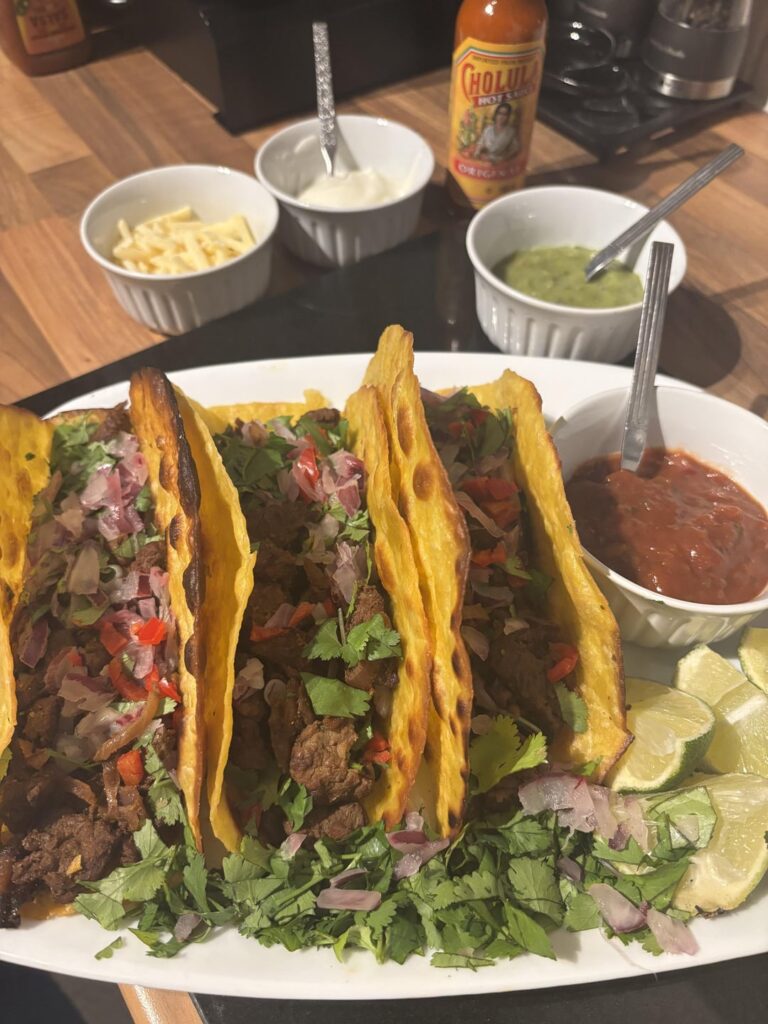 My next attempt ..this time Carne Asada Tacos (I could only get hold these massive corn tortillas)I marinated over night.