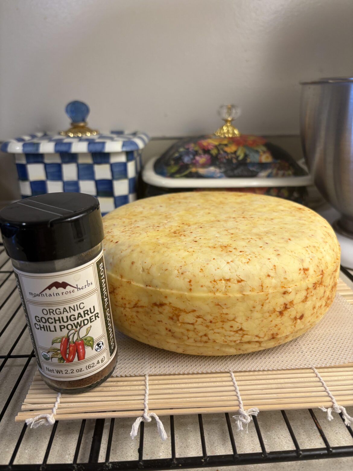 Gochugaru chili infused Edam cheese drying. Should be good!