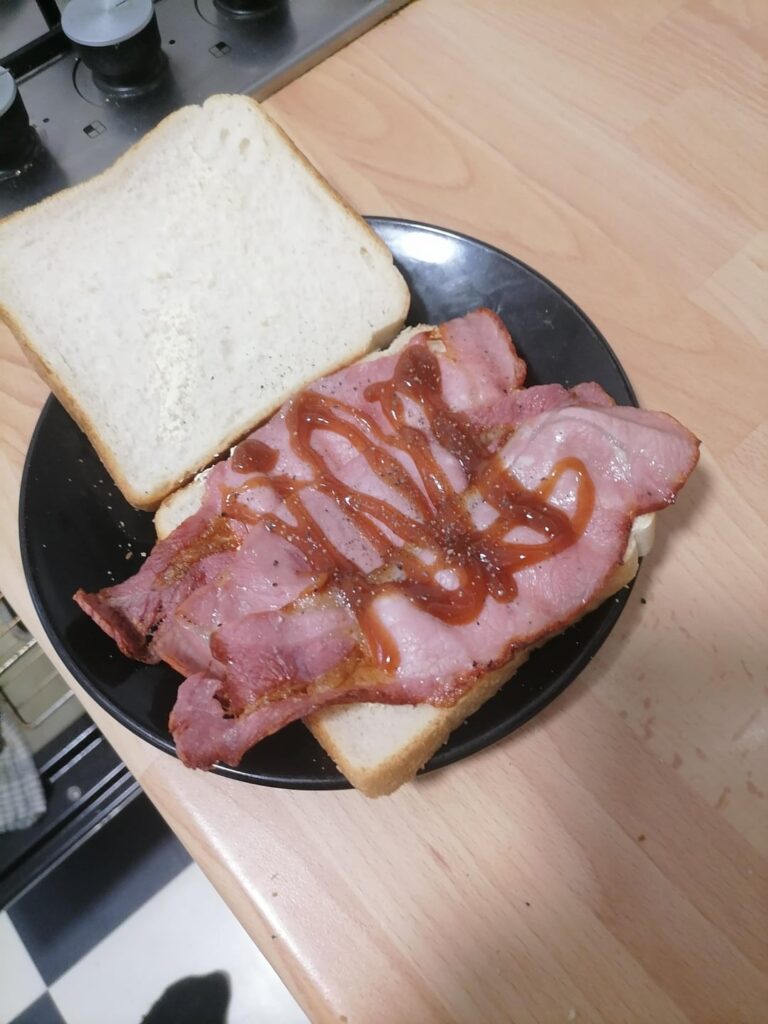 Bacon sarnie with brown sauce