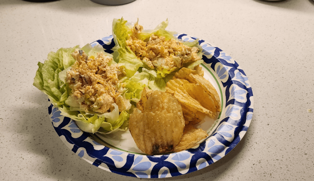 Chicken Egg Salad Wraps W/ Avacado Oil chips
