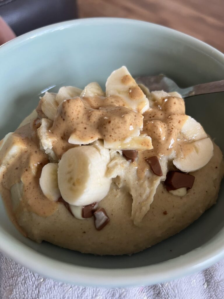 Breakfast- oat blend with Kinder chocolate and banana