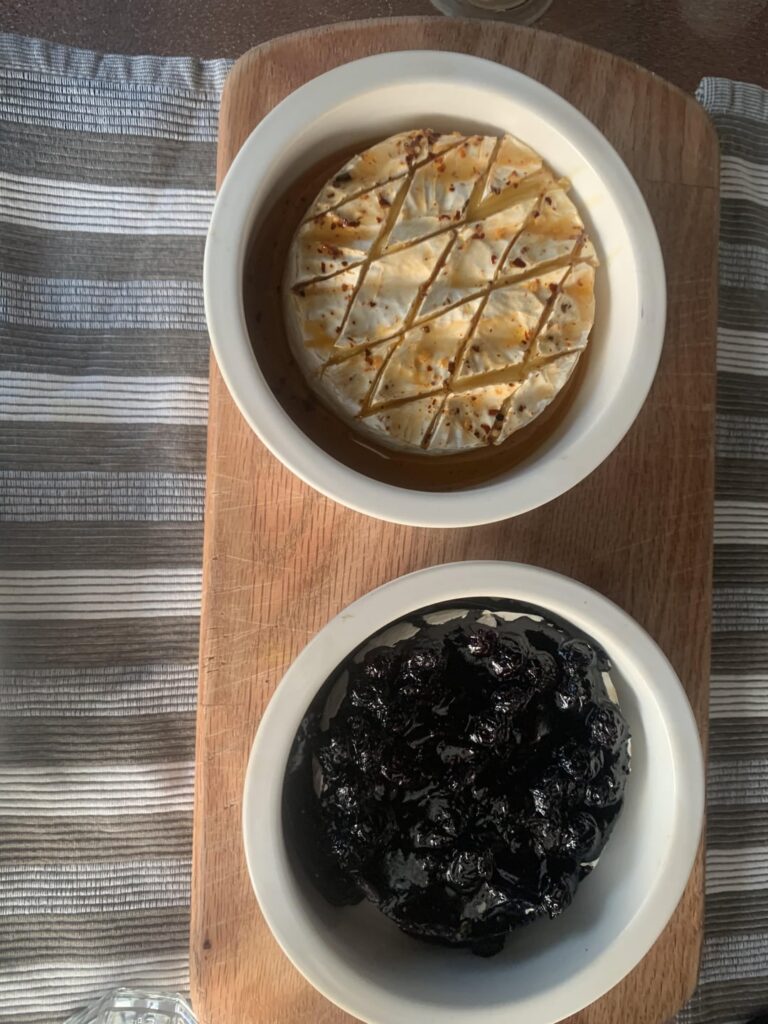 8 hour smoked brisket with hot honey Brie and blueberry Camembert.