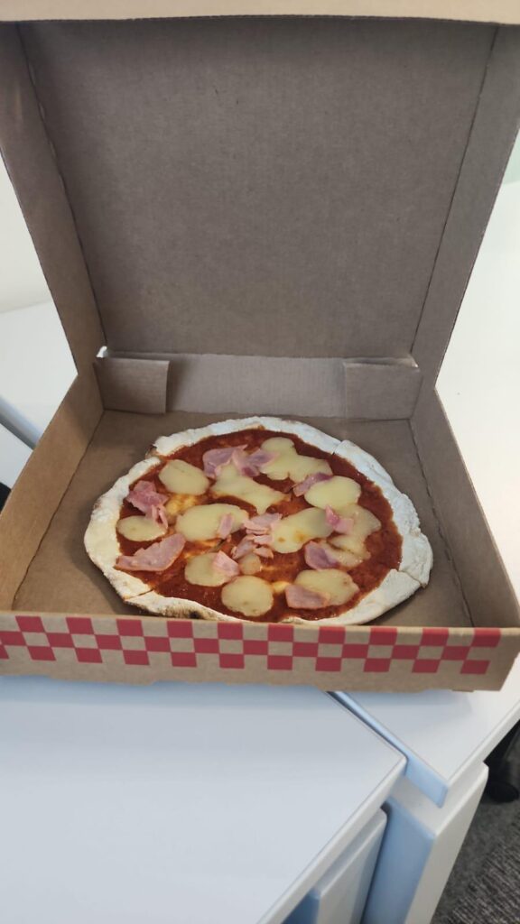 Gluten-free pizza that HR got them for the treat of the week.