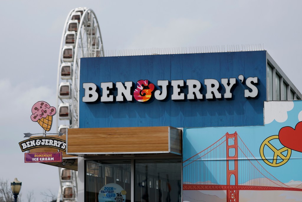Exterior view of a Ben and Jerry's ice cream shop in San Francisco, California on March 19, 2025.