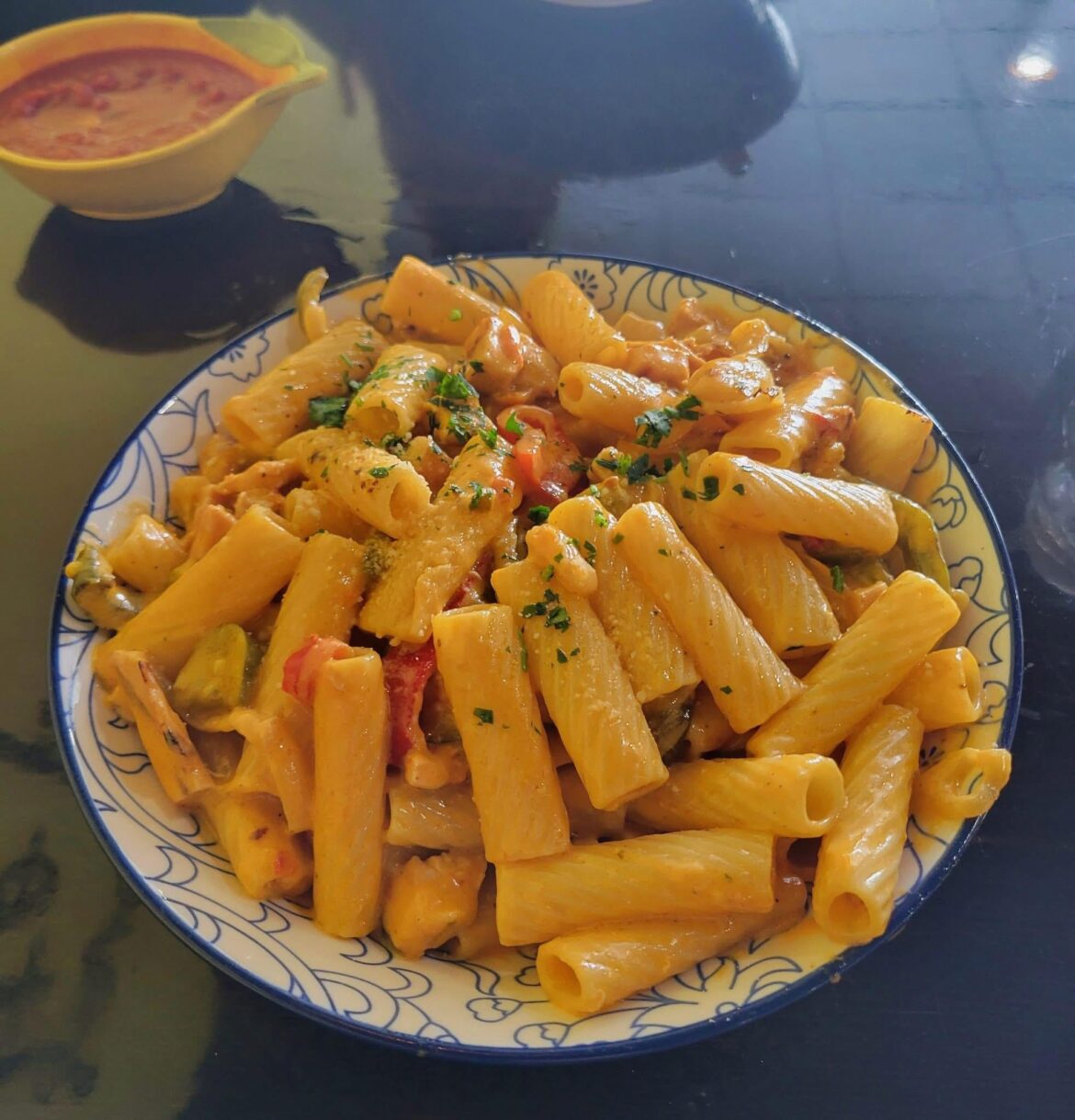 Home made ziti with vodka sauce and parm
