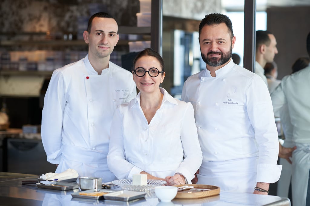 Anne-Sophie Pic with pastry team members Eric Verbauwhede and Léo Faler. Photo: Cristal Room by Anne-Sophie Pic Anne-Sophie Pic with pastry team members Eric Verbauwhede and Léo Faler. Photo: Cristal Room by Anne-Sophie Pic