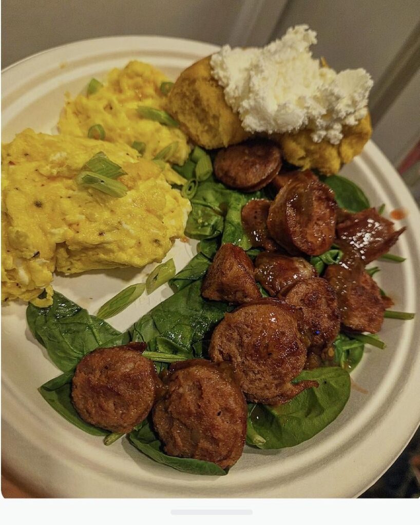 I love Hot links with a cheesy scramble