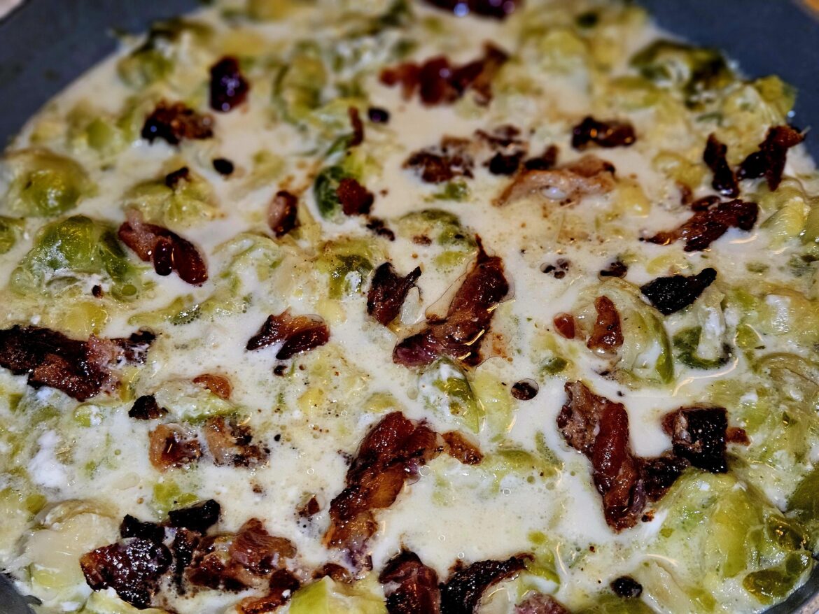 Creamy brussel sprout and bacon soup