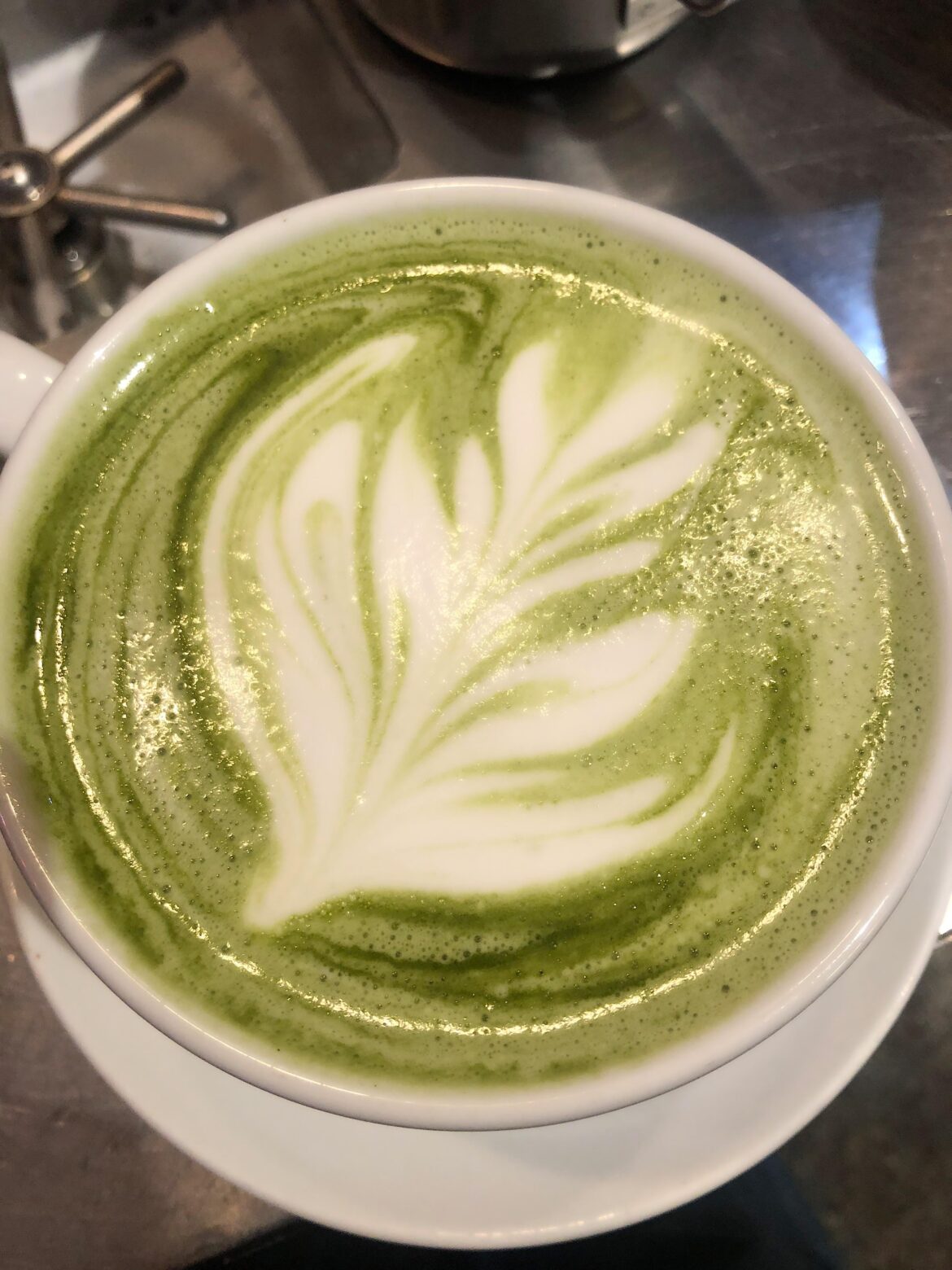 Still working on eliminating bubbles but I was proud of this matcha pour 🥹
