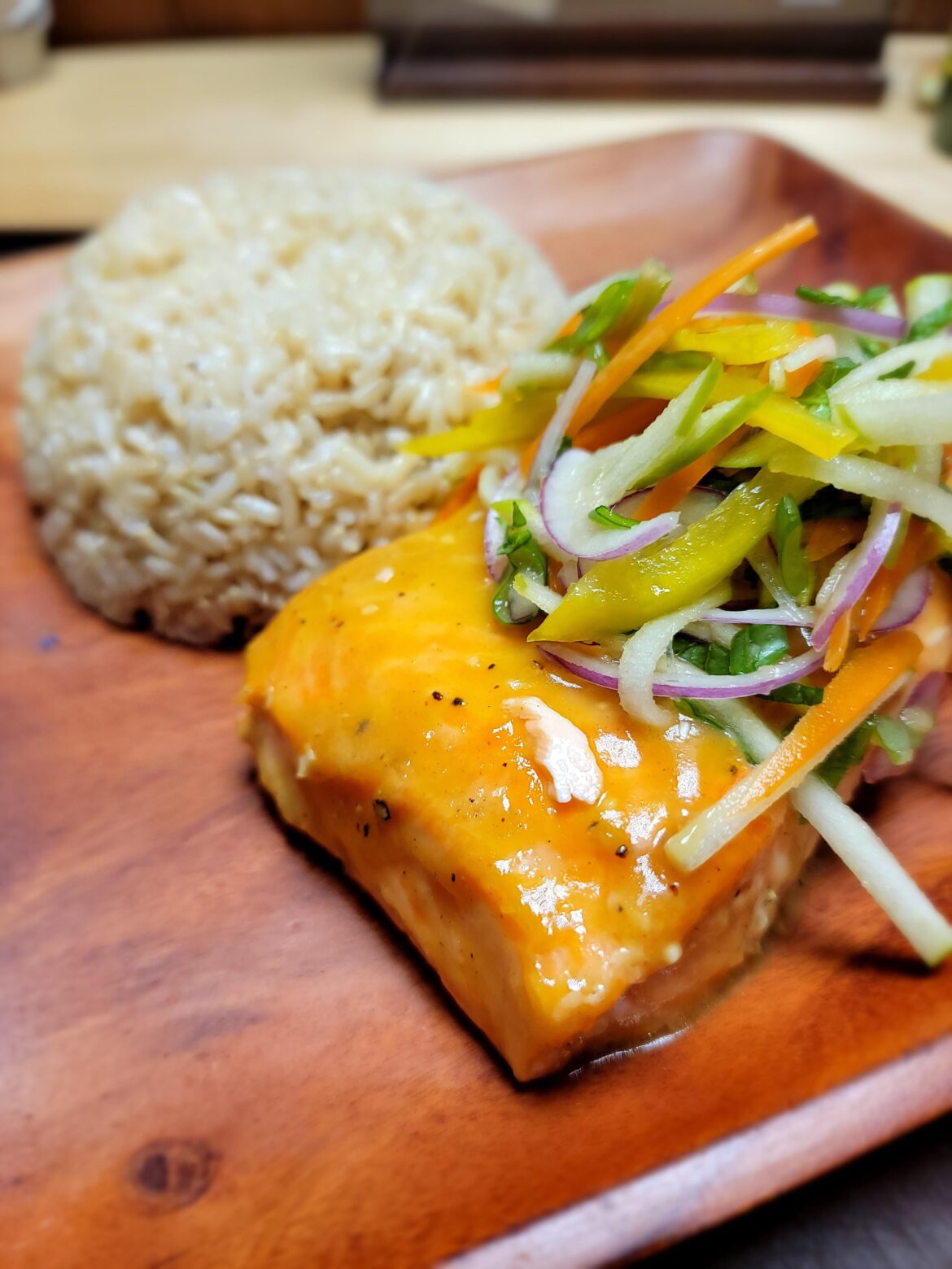 Maple Mustard Salmon with Apple Slaw and Brown Rice - need suggestions