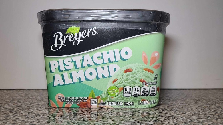 Breyers pistachio almond ice cream container