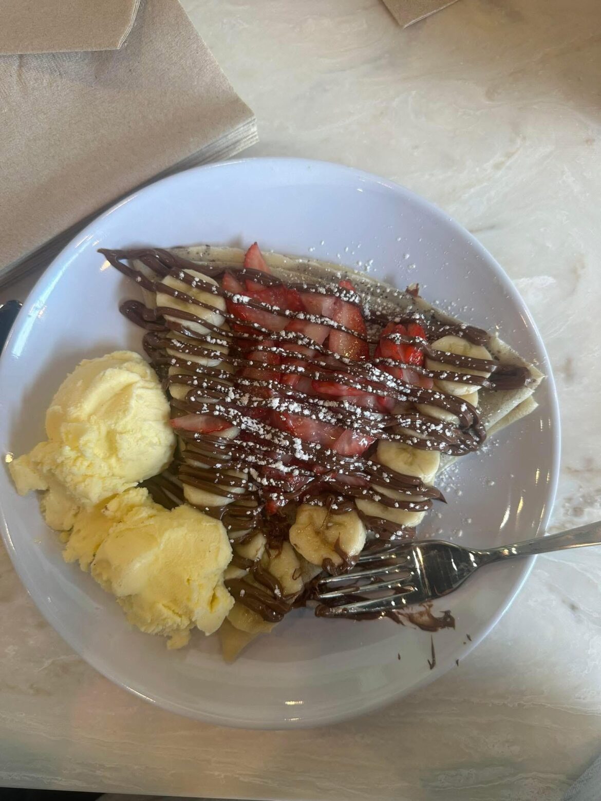 Home made Crepe with Fruit, Nutella and Icecream