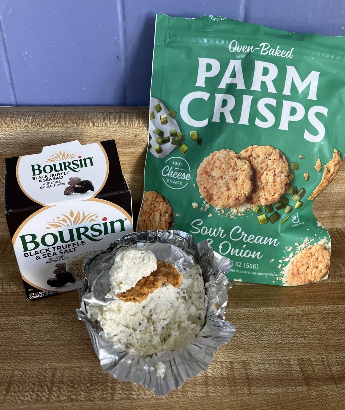 I found snack gold at grocery outlet today: Boursin cheese + Parm Crisps.  $2.98 total and two net carbs per serving.