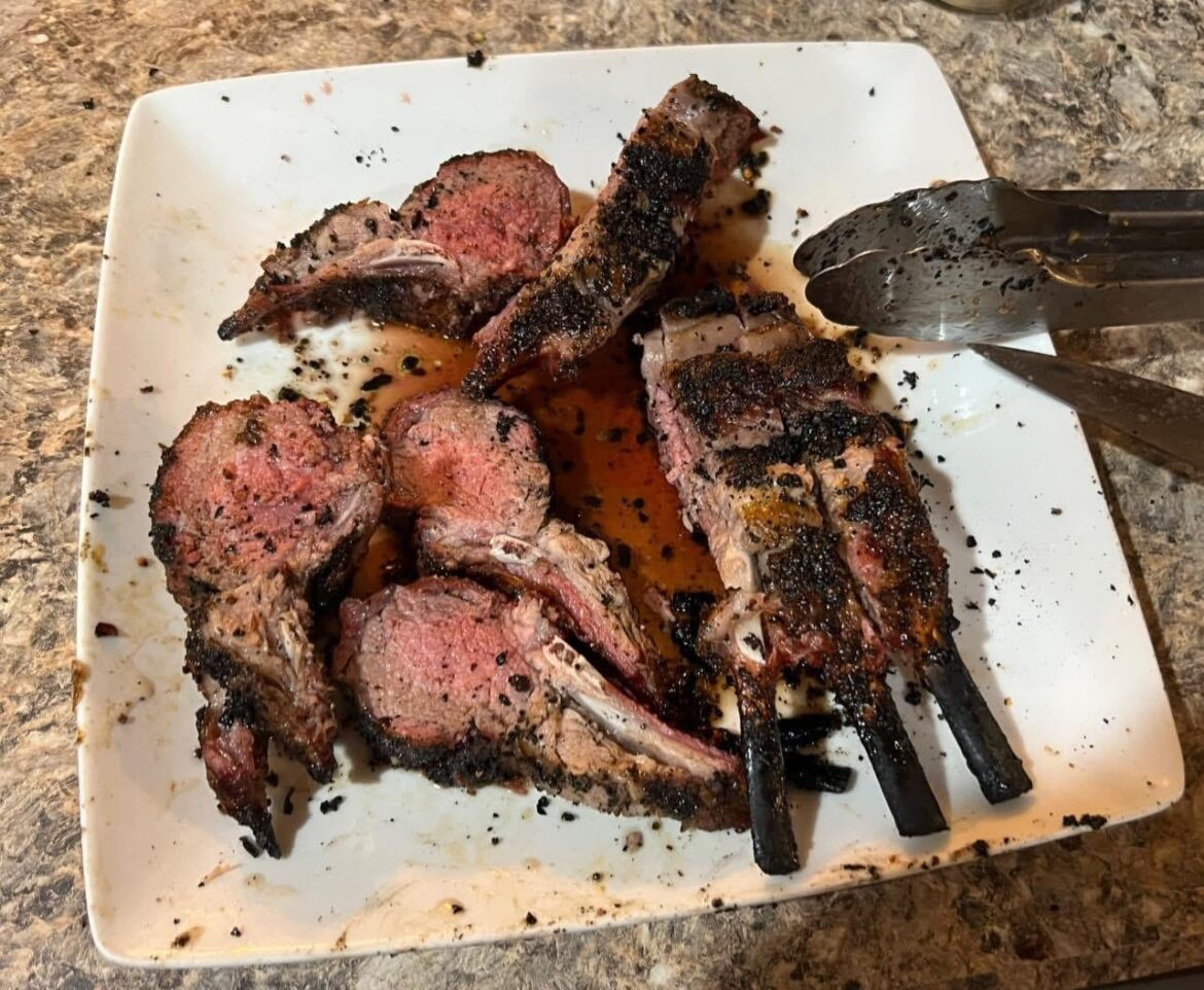 My first ever whole rack of lamb.  Smoked and reverse seared.