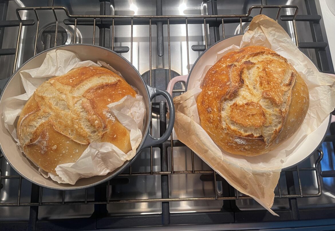 I’m two weeks into this sourdough thing and did my first double batch today. I think they turned out well! 🍞🥳 Next skill I hope to work on is my scoring.