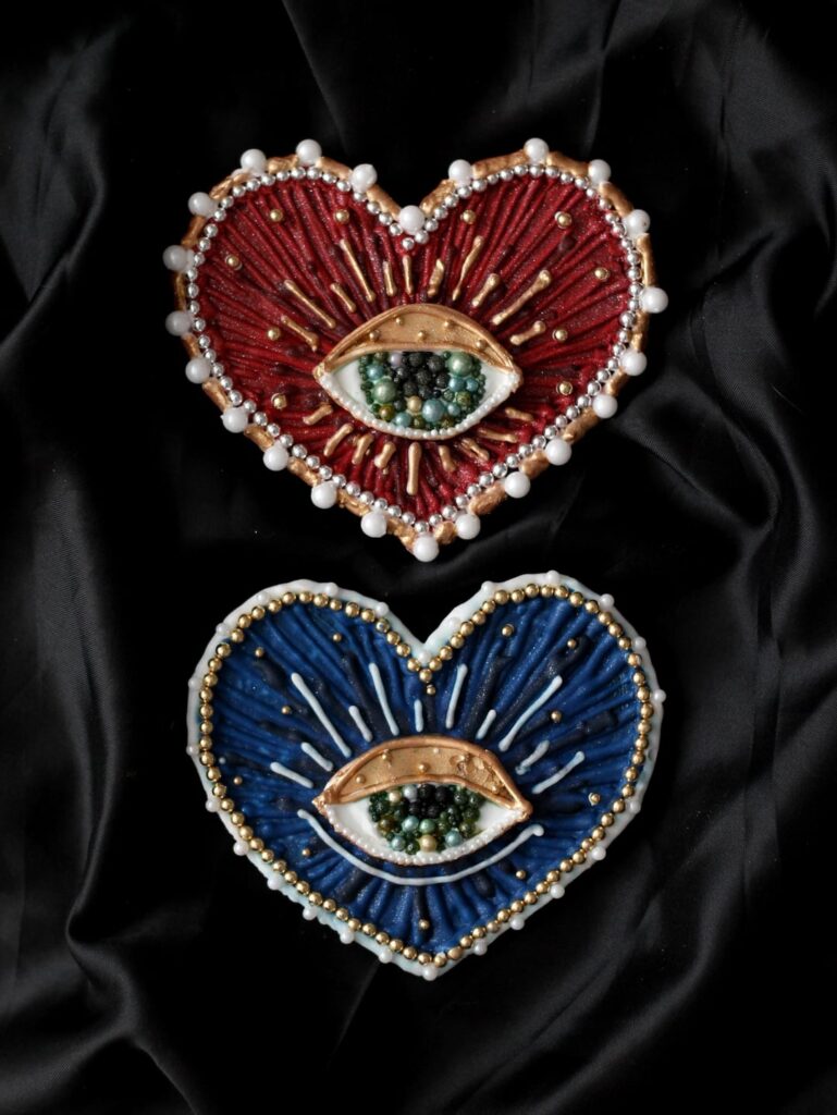 Made some evil eye heart sugar cookies!