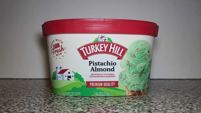 Turkey Hill pistachio almond ice cream container