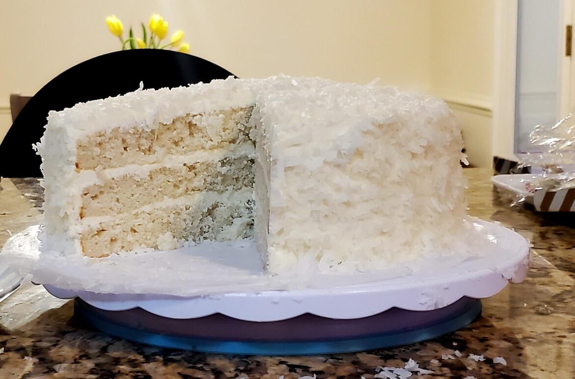 I'm not a photographer, but here's the coconut cake I baked for Easter.