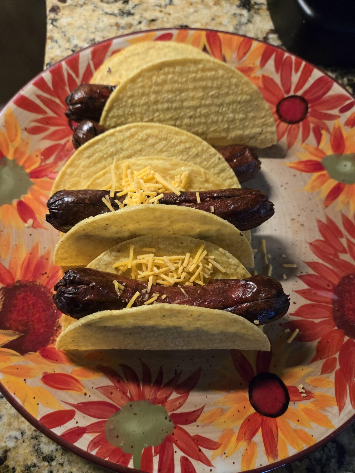 Made hotdogs, didn't have buns.