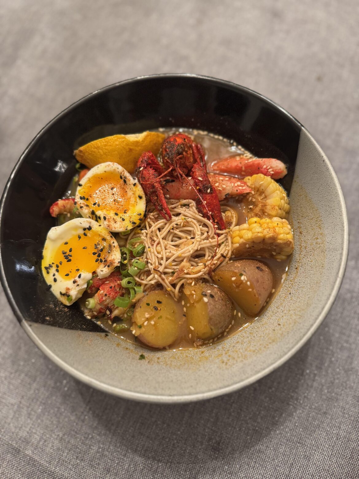 My first attempt at making ramen, but with a twist. I really miss the boils back home