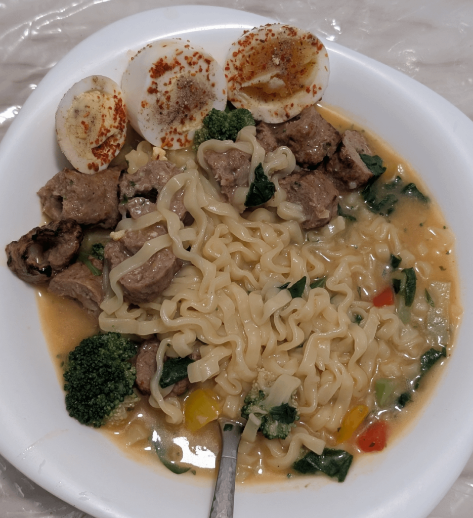 This is my "there's nothing in the fridge but leftovers" ramen dinner