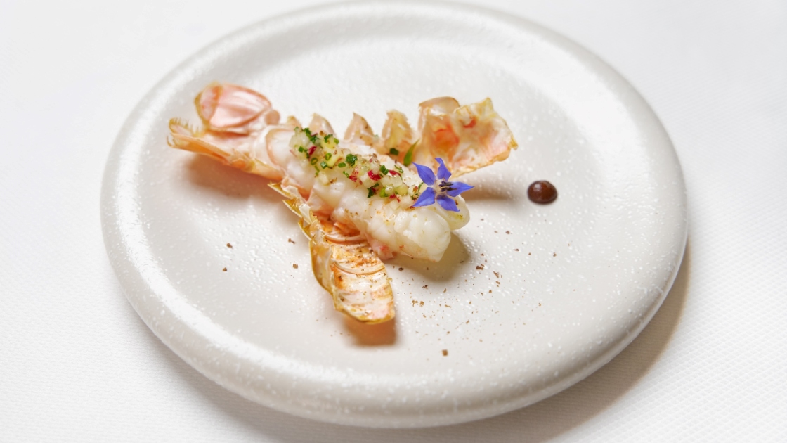 A snacked lobster dish at Amicis in Bordeaux, France. ©Amicis