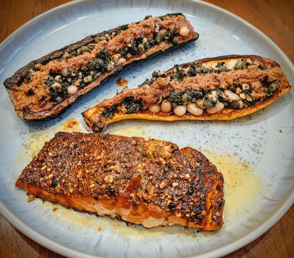 Salmon & Stuffed Summer Squash
