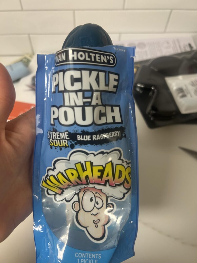 Blue raspberry sour pickle. Tastes like how hobby lobby smells.