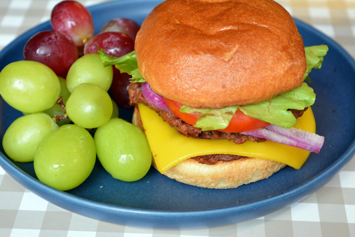 Made a beyond burger on keto bun with violife cheese slice for lunch. 380 cal, 30 g protein. I split the burger patty in two to make  it smashburger style.