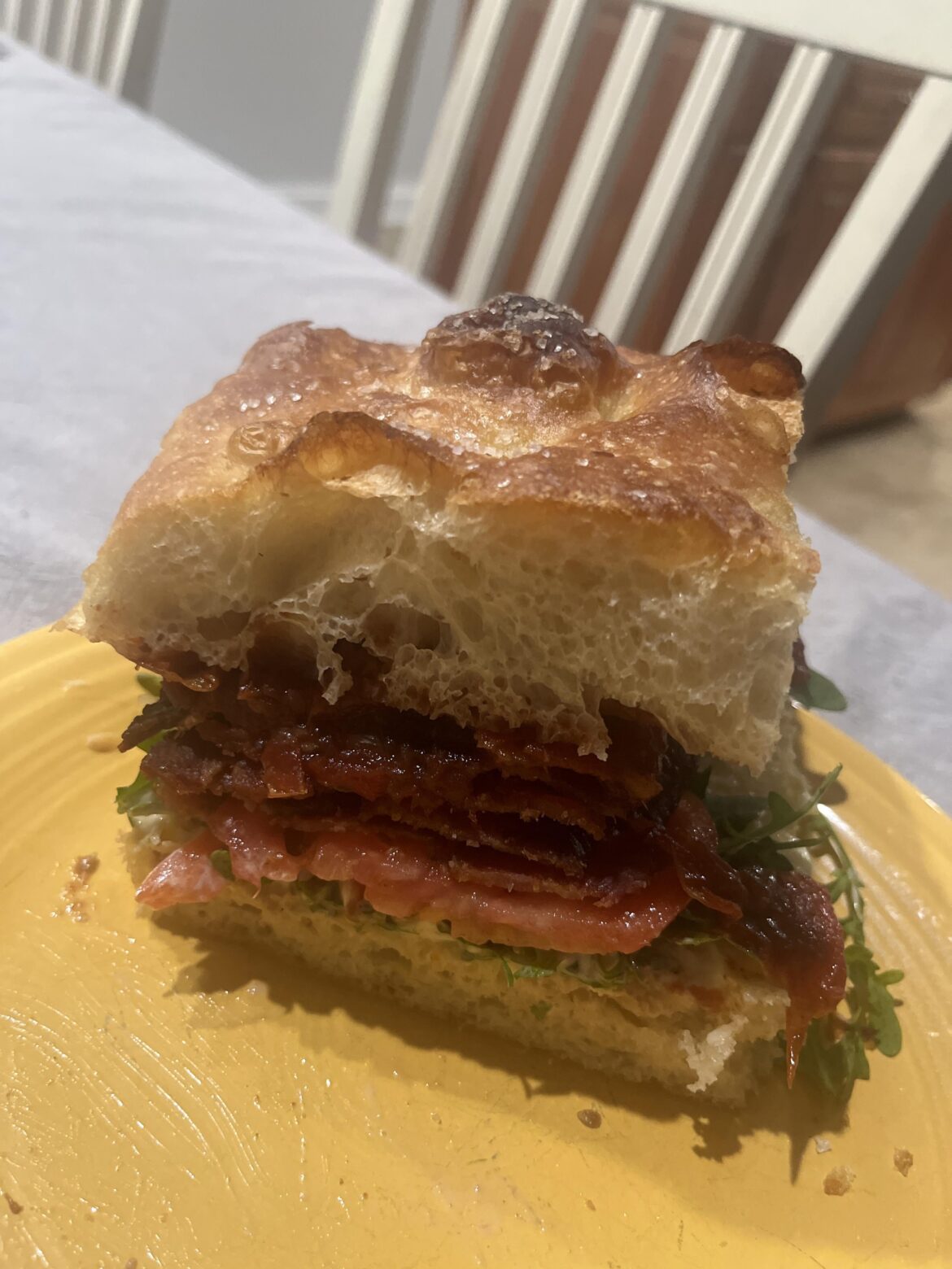 BLT on homemade focaccia, tomato ginger jam