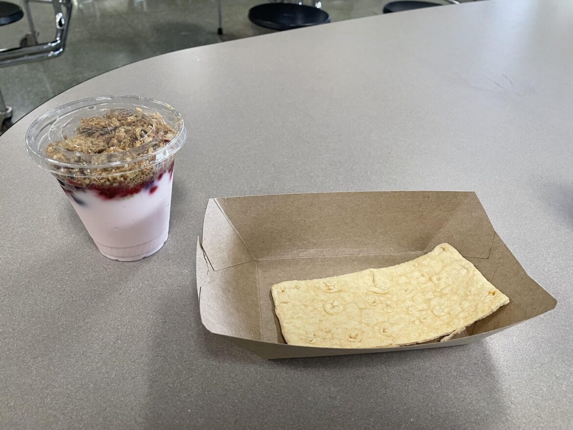 My school lunch is one piece of wheat bread and yogurt