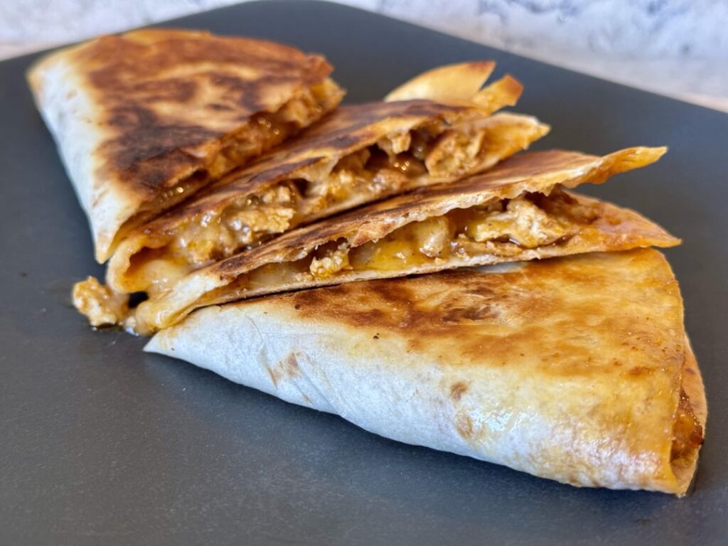 Homemade vegan chicken quesadilla