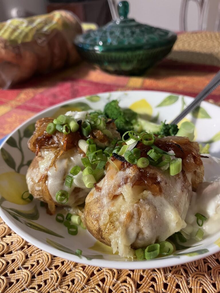 Caramelized onion baked potatoes