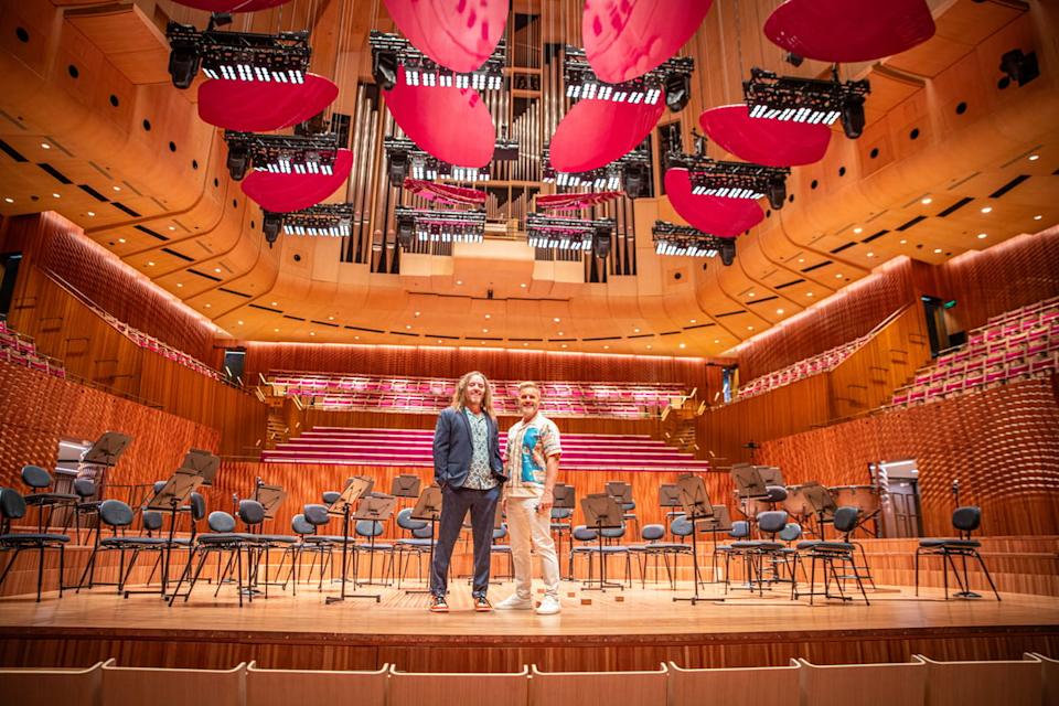 Gary Barlow and Tim Minchin take in the Sydney Opera House Stage (ITV)