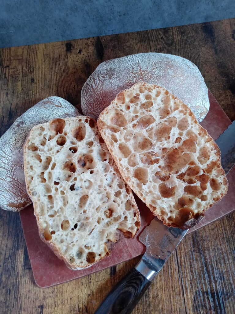 sourdough ciabatta, Really happy with this open crumb