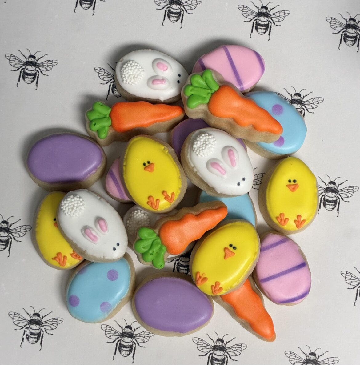 Glaze decorated Easter mini cookies