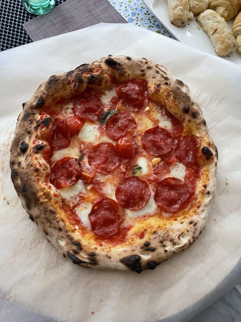 One of my first homemade Neapolitan pizzas with spicy salami