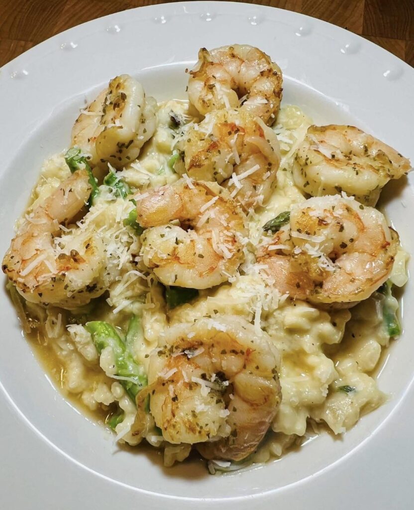 Asparagus Risotto w/ Garlic Shrimp
