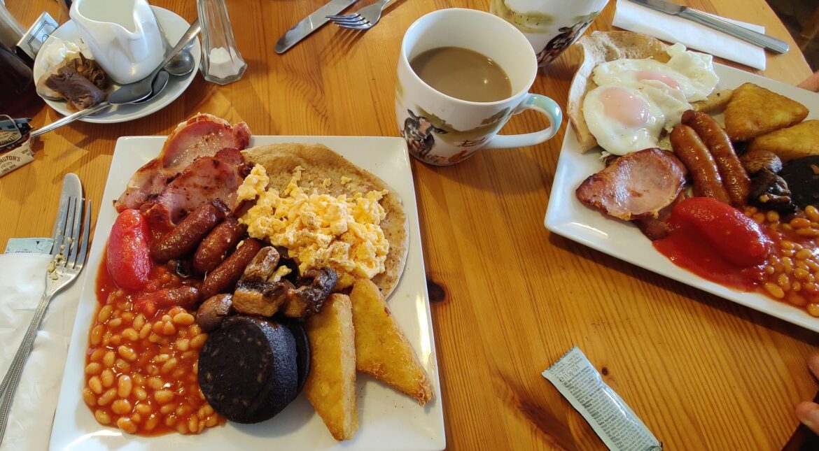 The Olive Tree, High Peak, Derbyshire. Big Breakfast £10.50 incl. mug of Tea or Coffee.