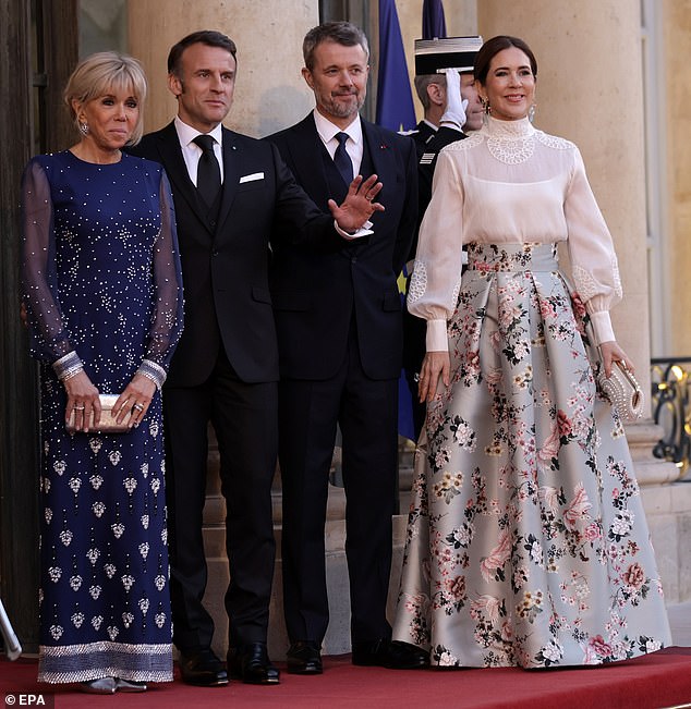 47-year-old Emmanuel waved as the group stood for photographs before the state dinner in Paris