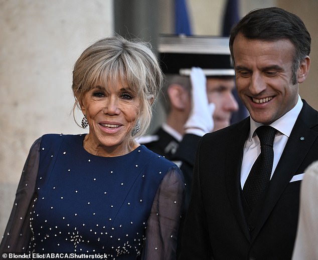 Pictured: French First lady Brigitte Macron and French President Emmanuel Macron before the state dinner