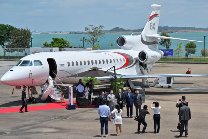 The Dassault Falcon 8X, presented at the Asian Aviation Trade Forum 2025 in Singapore on March 4, 2025.